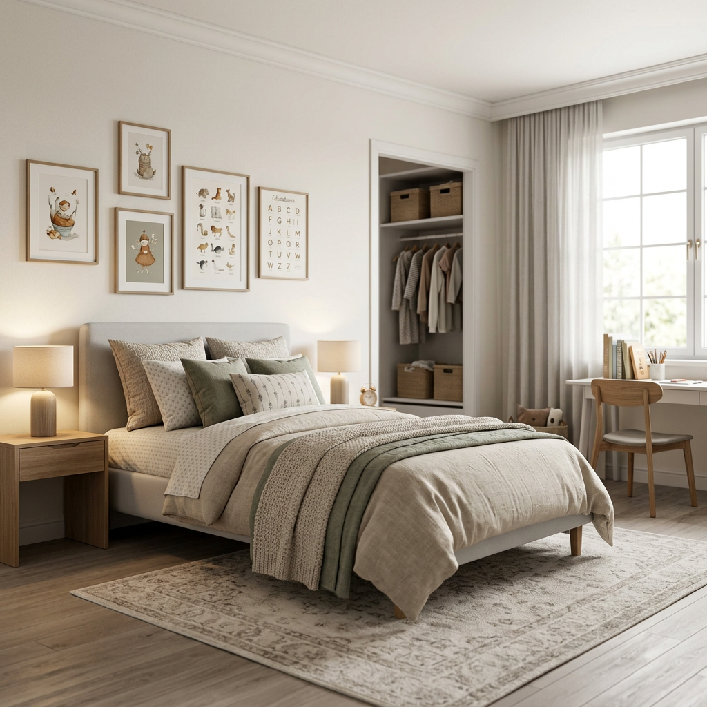 Cozy Scandinavian Teen Bedroom with Built-In Storage