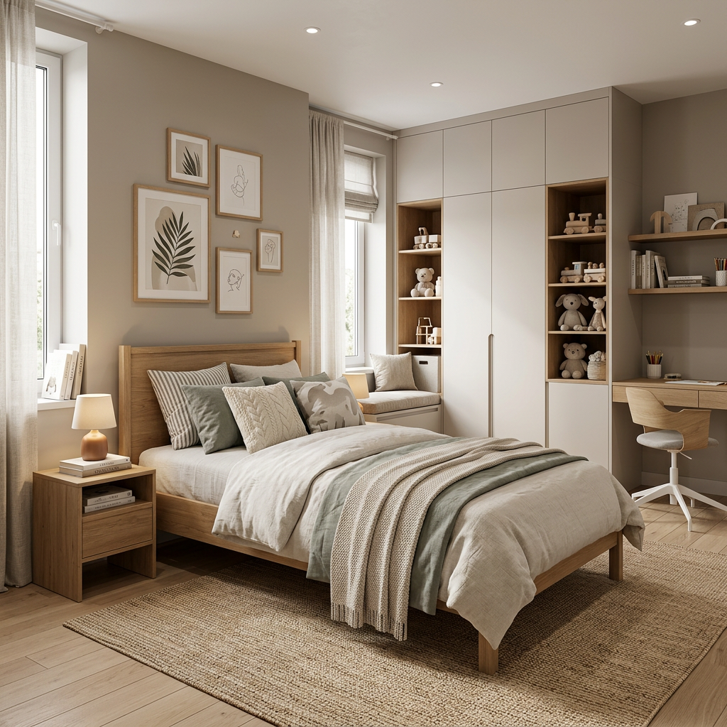 Modern Shabby Chic Kids Bedroom with Storage Bed and Desk