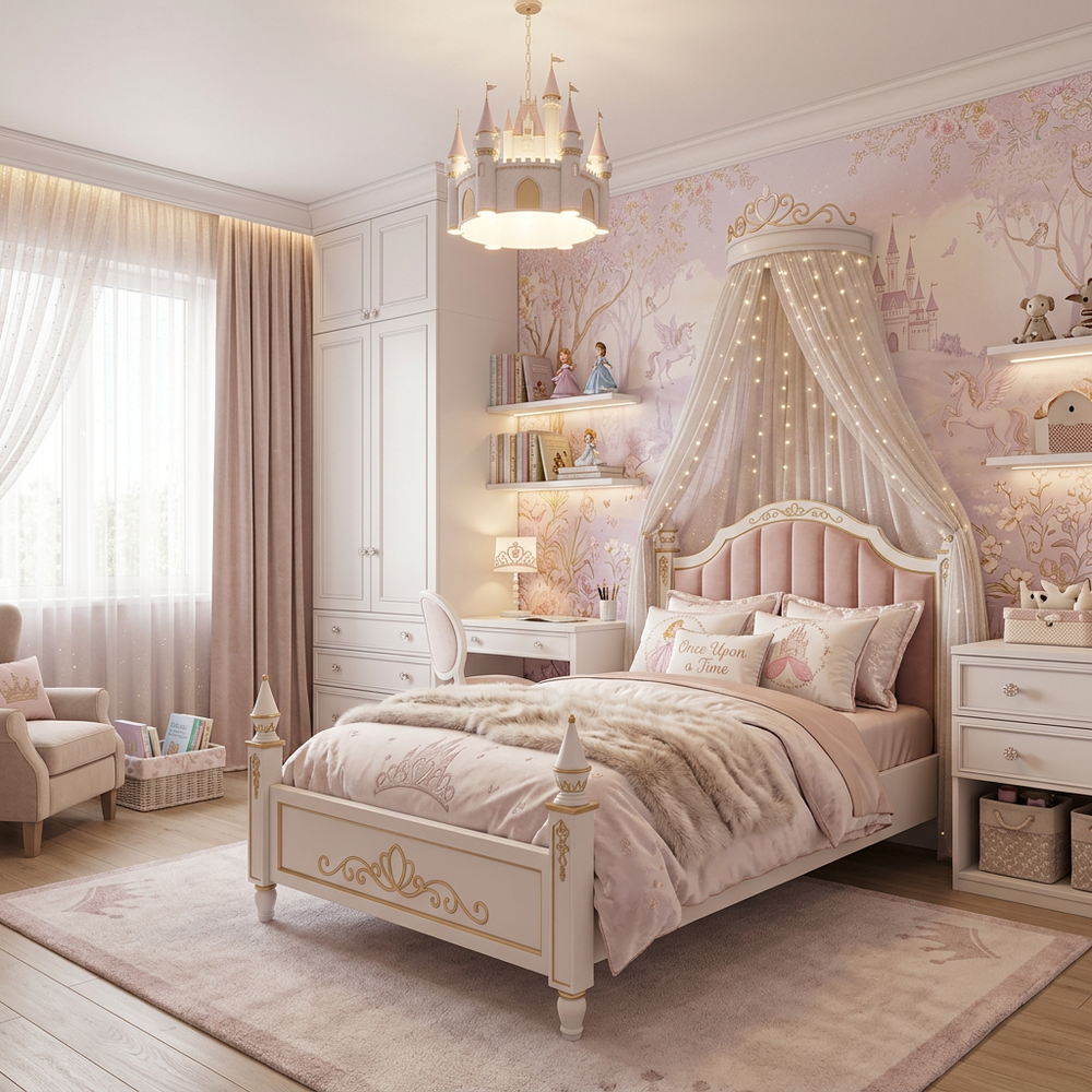 Princess Fairy Tale Kids Bedroom with Single Bed