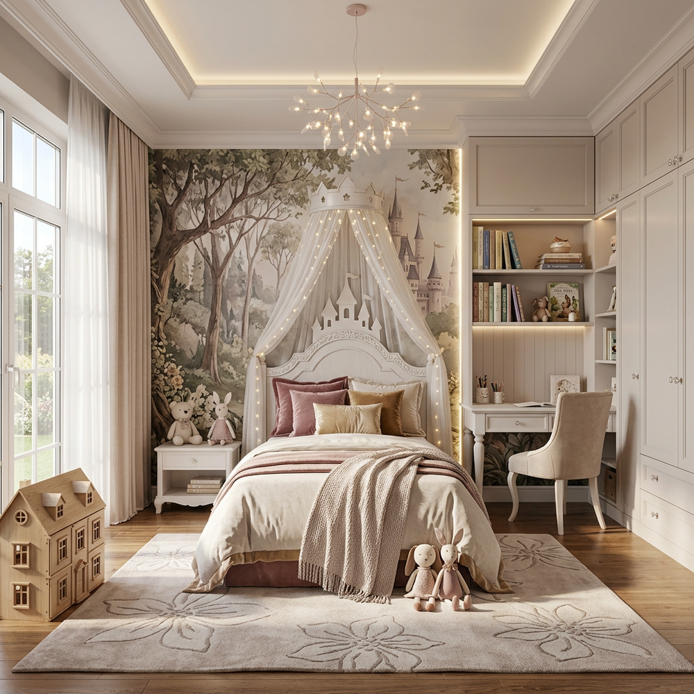 Princess Fairy Tale Kids Bedroom with Single Bed
