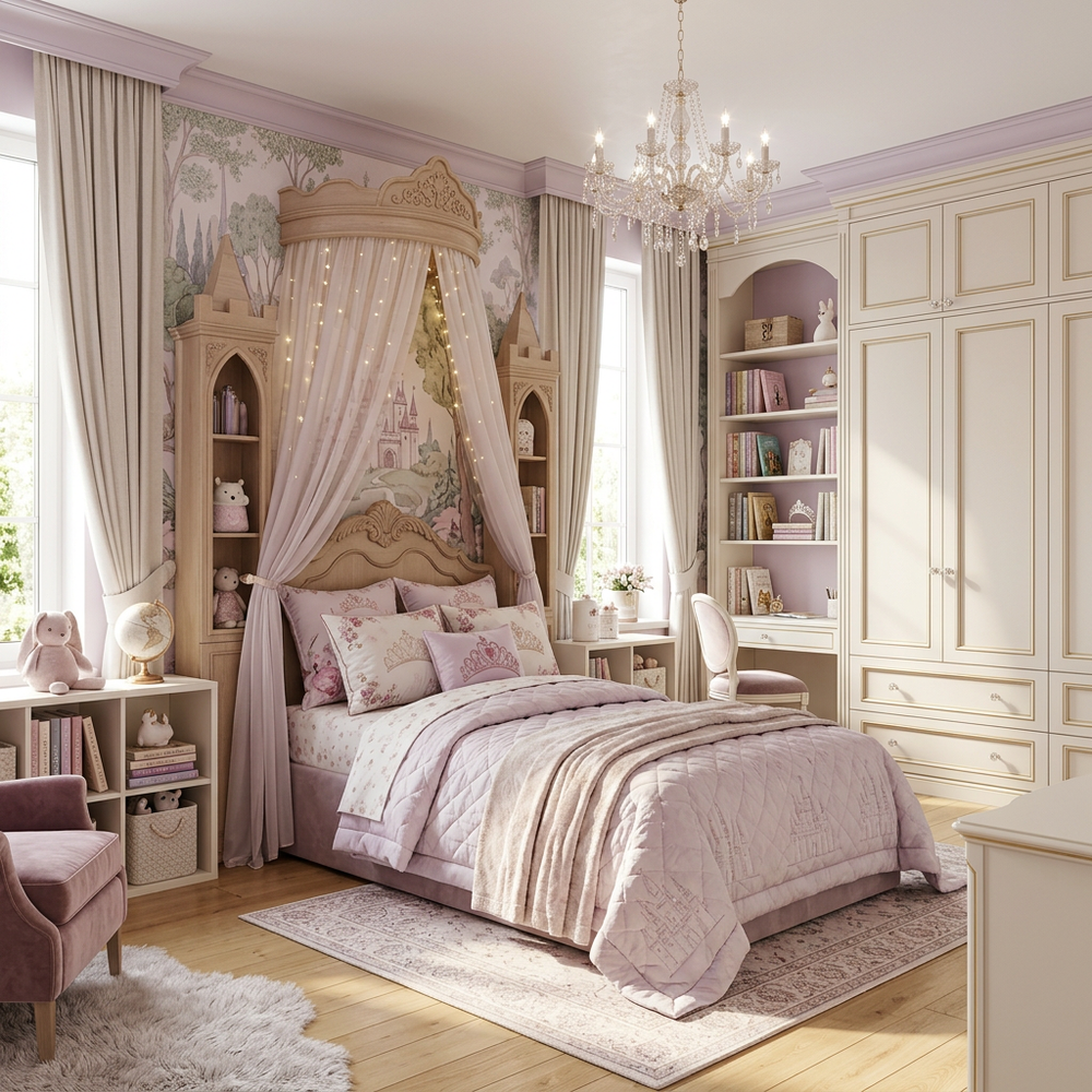 Princess Fairy Tale Kids Bedroom with Single Bed