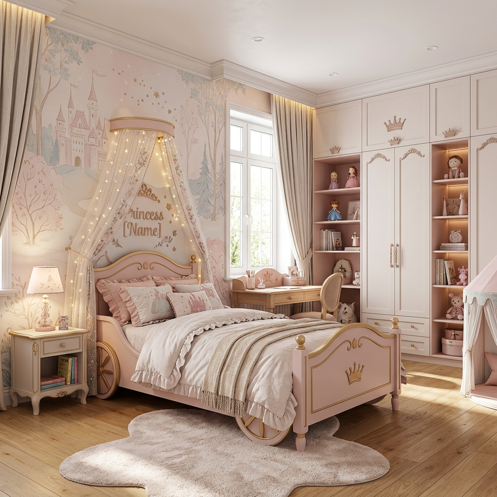 Princess Fairy Tale Kids Bedroom with Single Bed