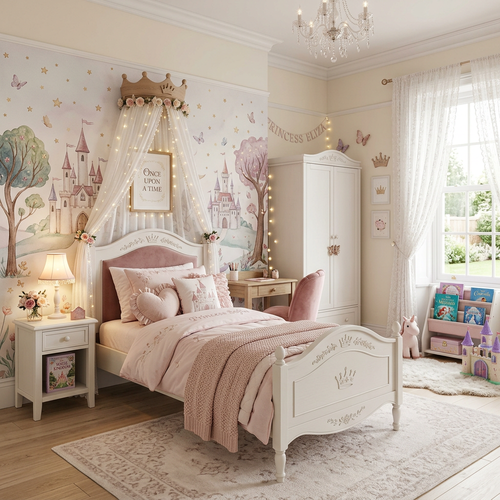 Princess Fairy Tale Kids Bedroom with Single Bed