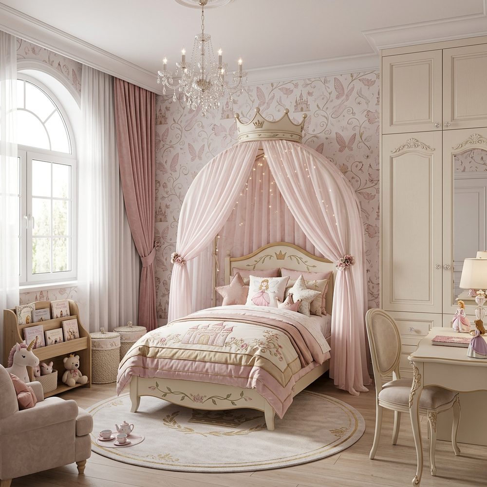 Princess Fairy Tale Kids Bedroom with Single Bed