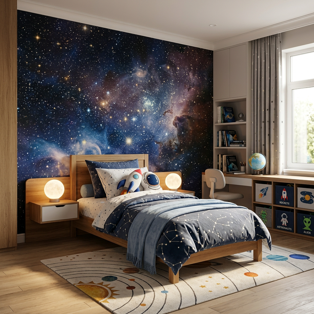 Space Galaxy Kids Bedroom with Single Bed