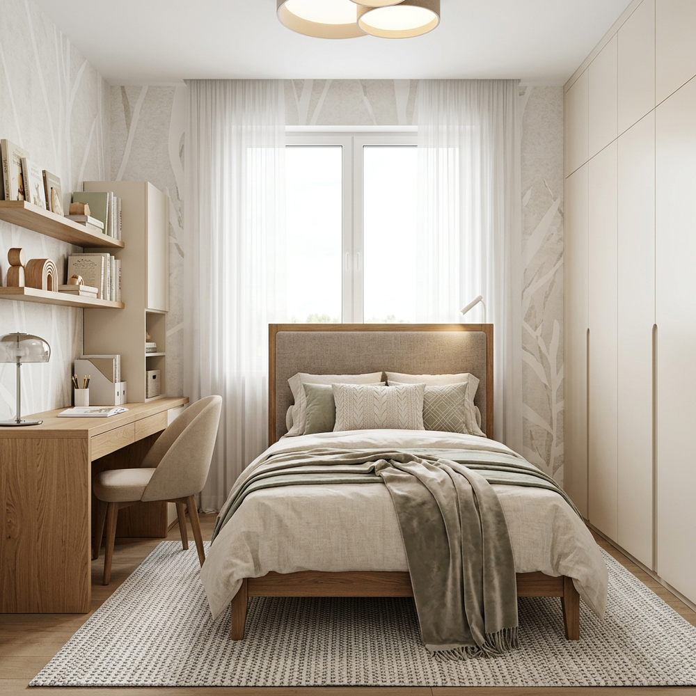 Neutral Kids Bedroom with Single Bed