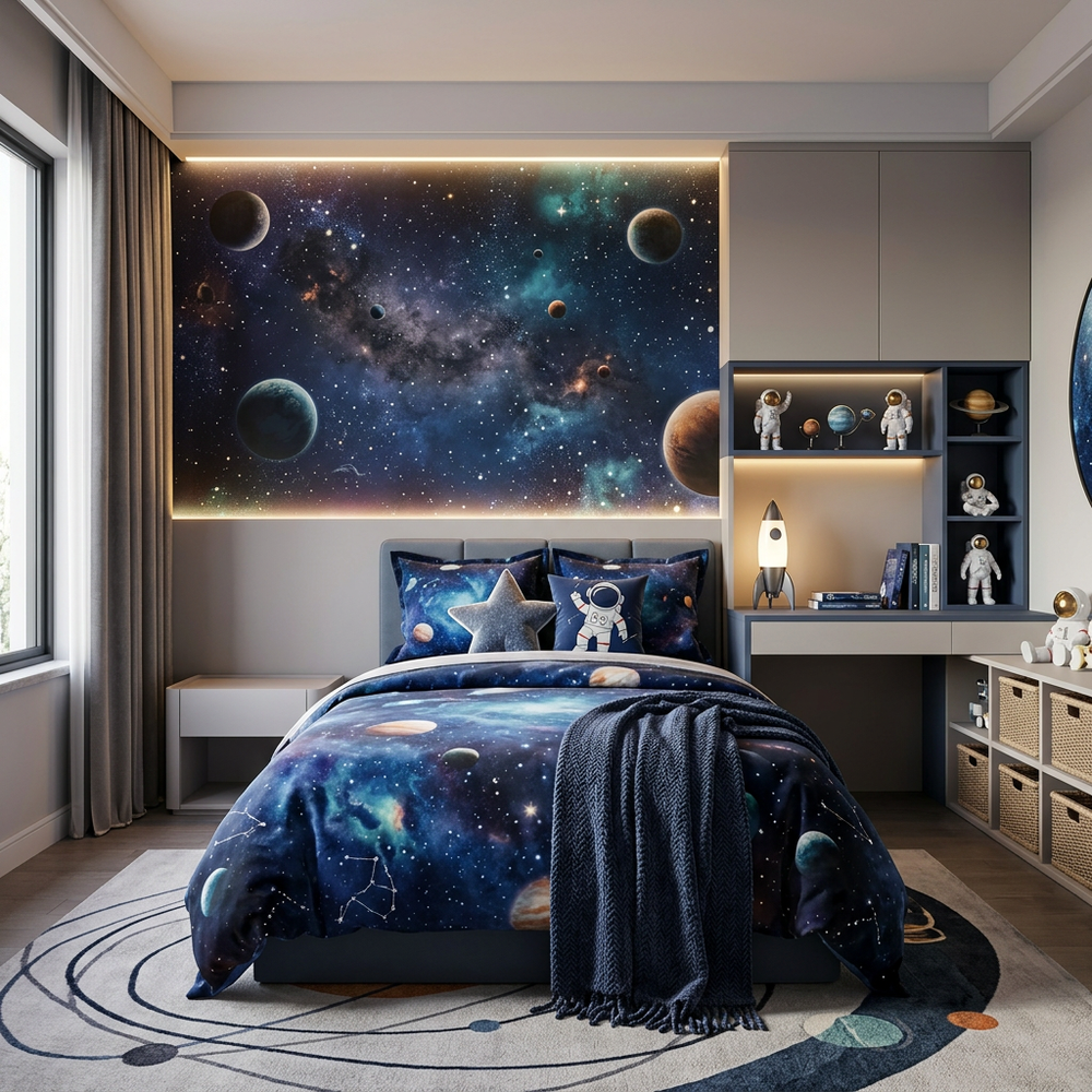 Space Galaxy Kids Bedroom with Single Bed