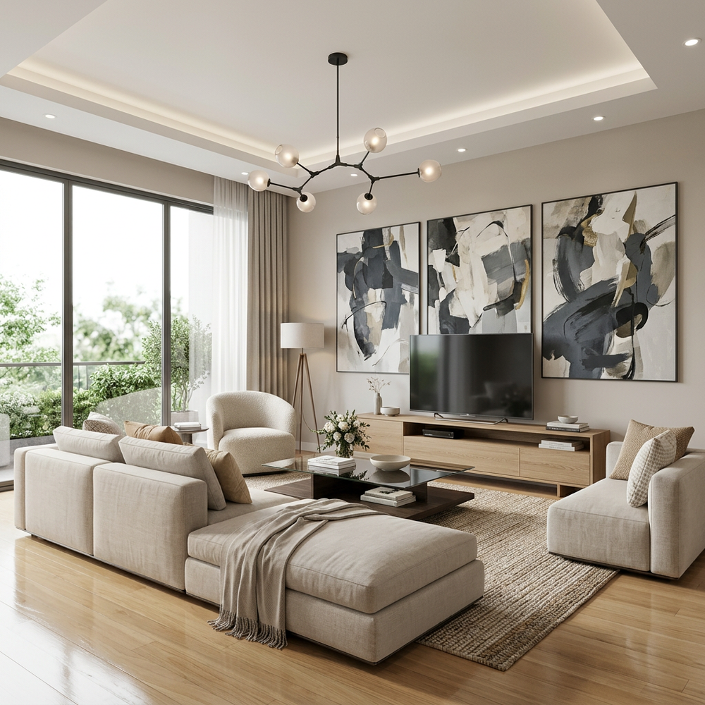 Contemporary Living Room with Abstract Wall Art