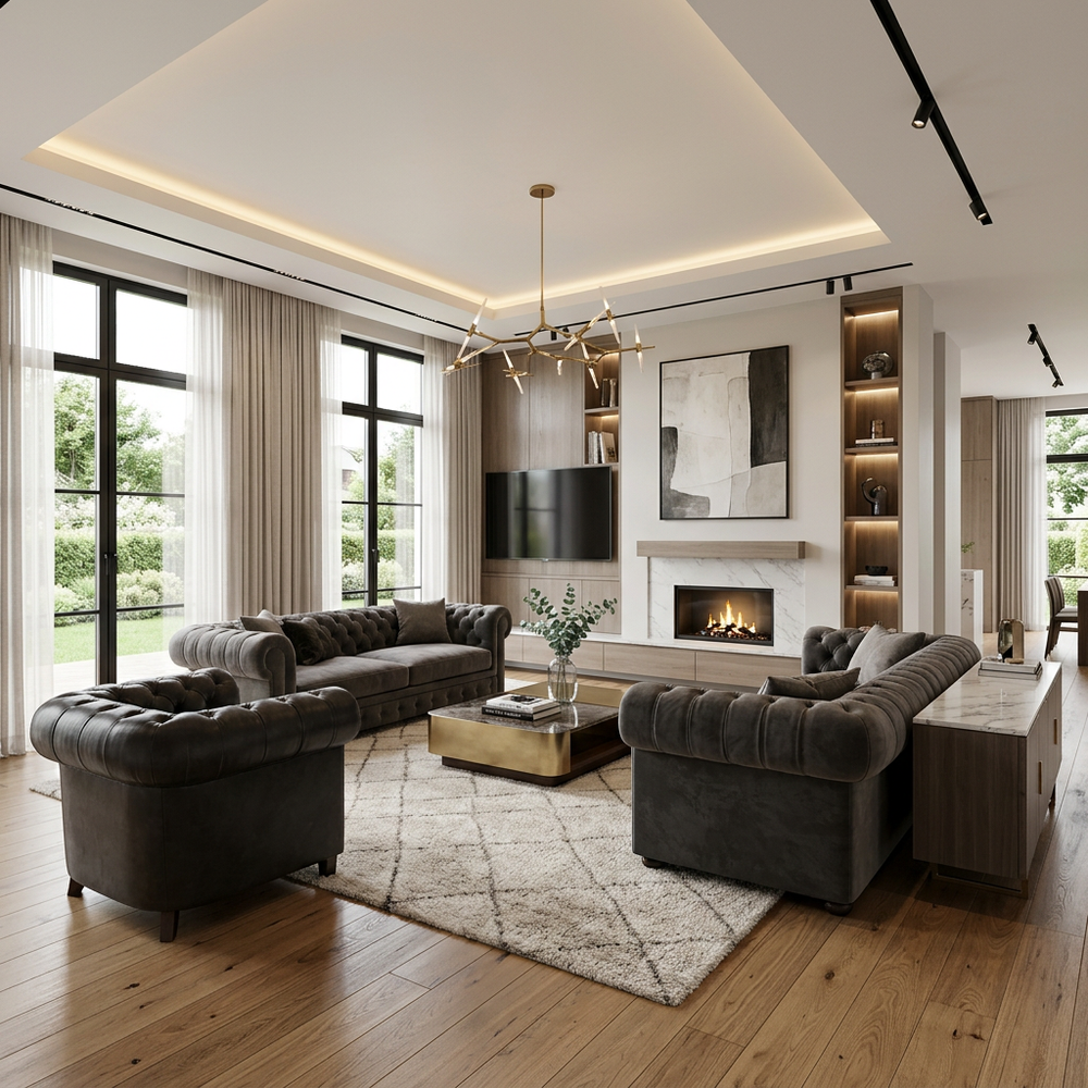Contemporary Living Room with Chesterfield Sofas