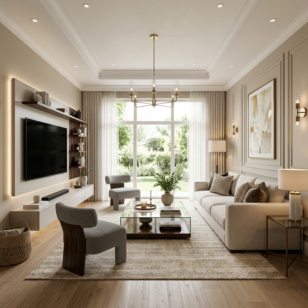 Contemporary Living Room with Cream Sofa