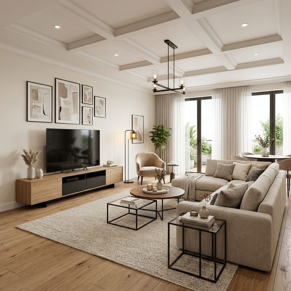 Contemporary Living Room with L-Shape Sectional Sofa