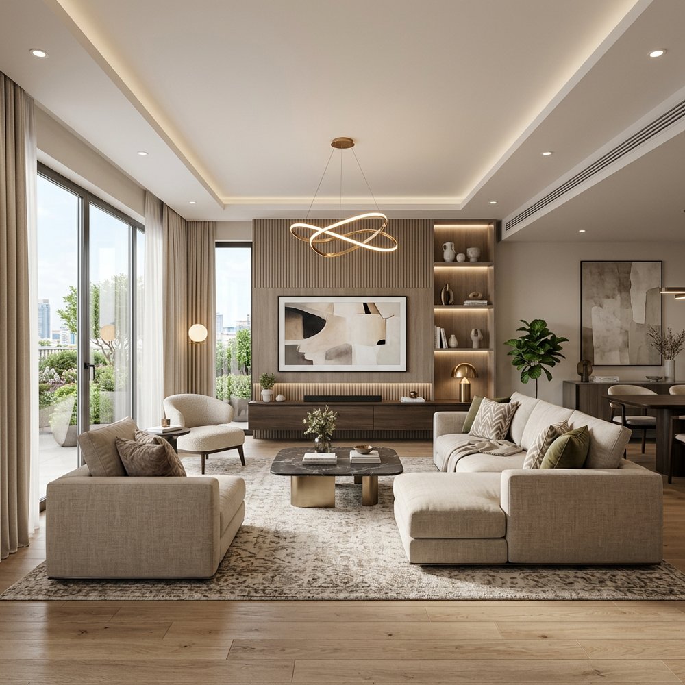 Contemporary Living Room with TV Unit