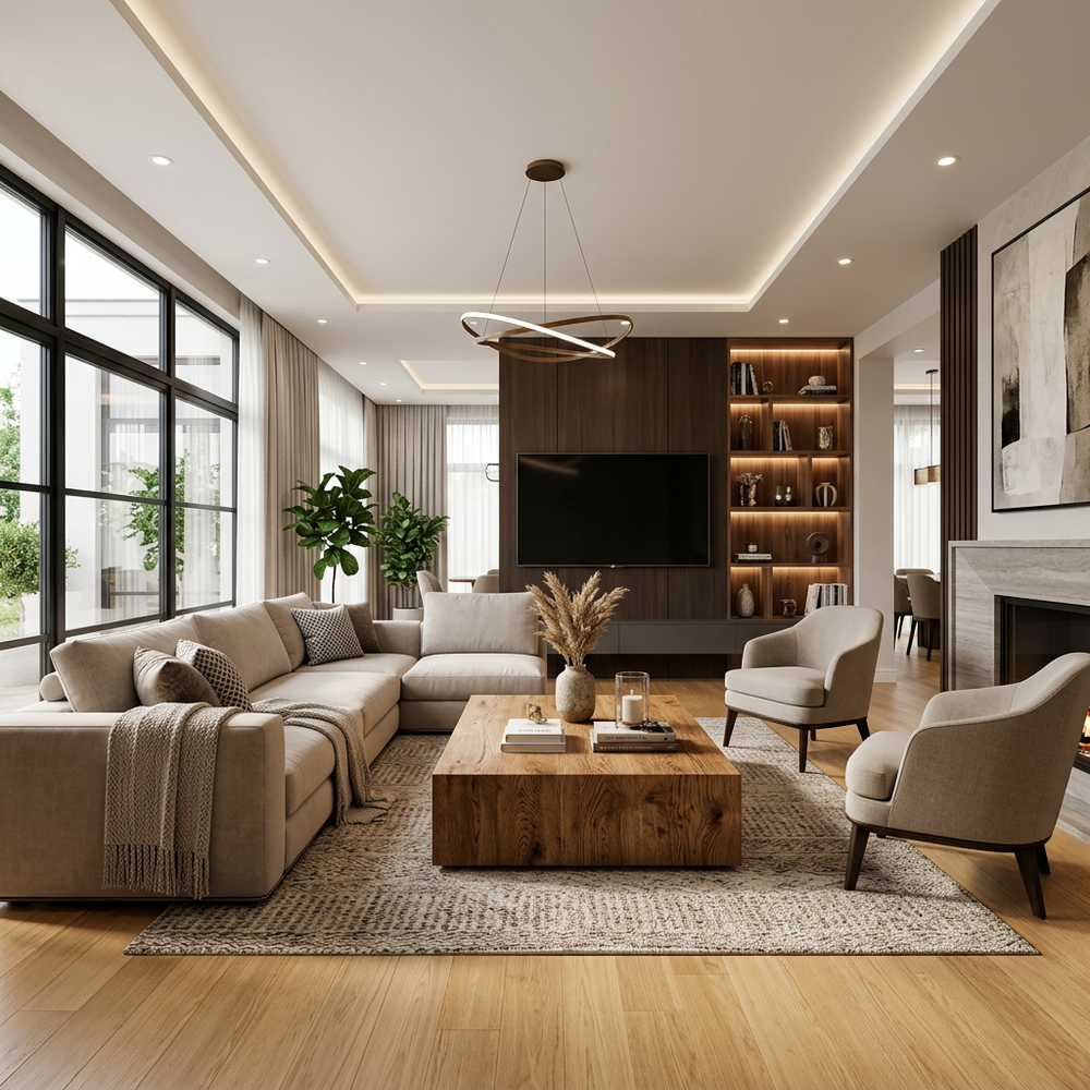 Contemporary Living Room with Wooden Center Table