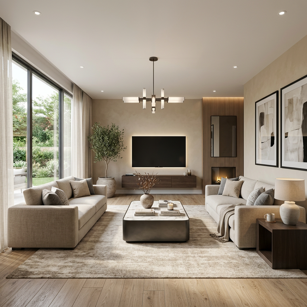 Modern Living Room Design With Two 3-Seater Sofas