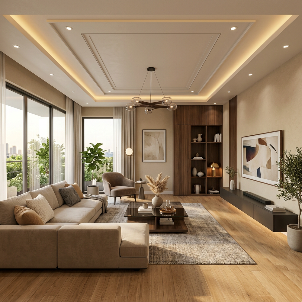 Modern Living Room with False Ceiling