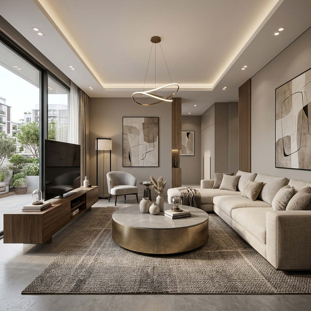 Modern Living Room with Round Coffee Table