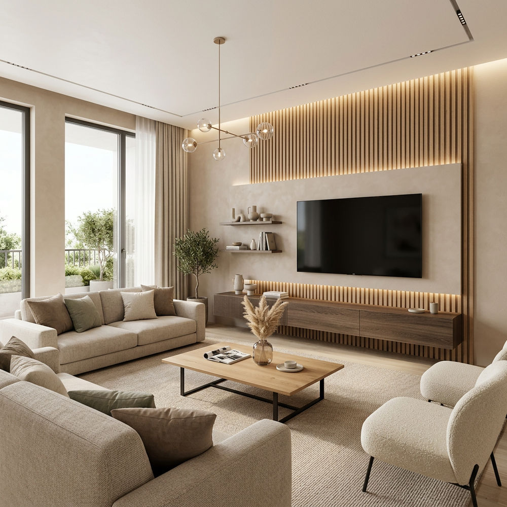 Modern Living Room with TV Unit and Accent Wall