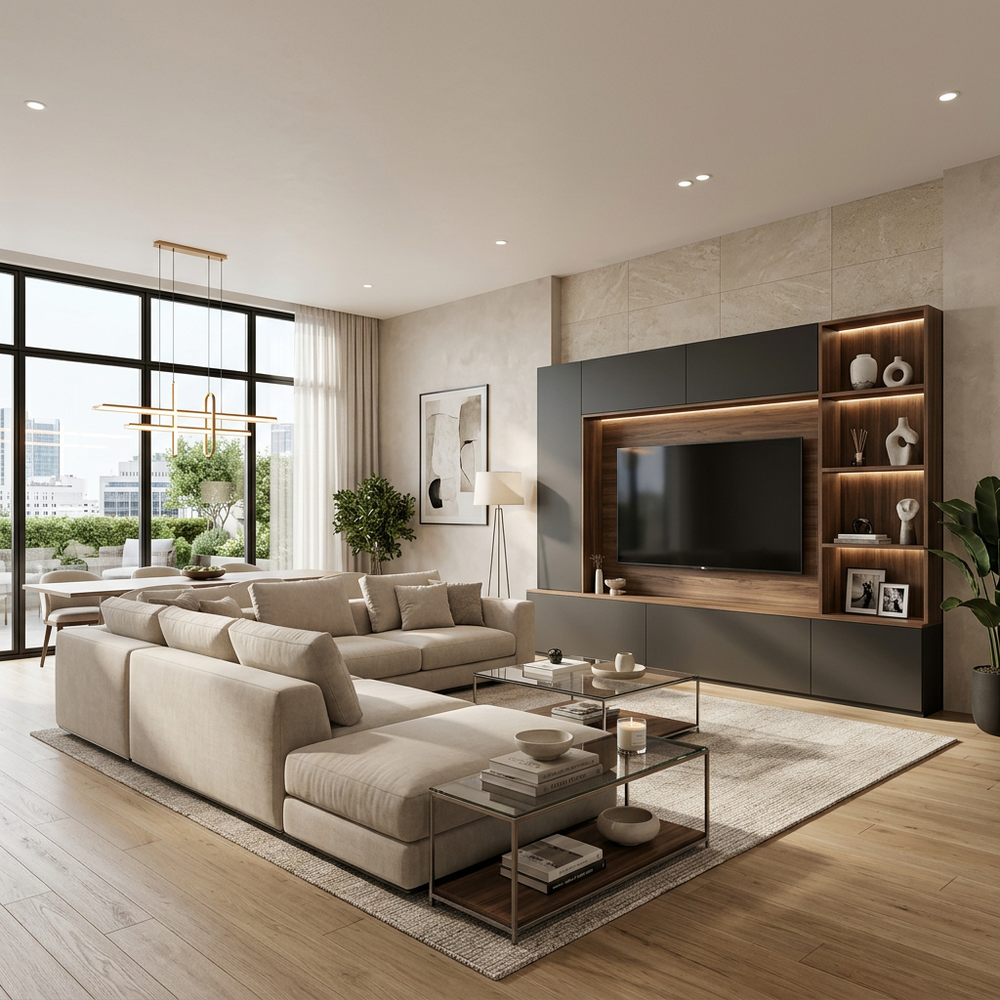 Modern Living Room with TV Unit and Sectional Sofa