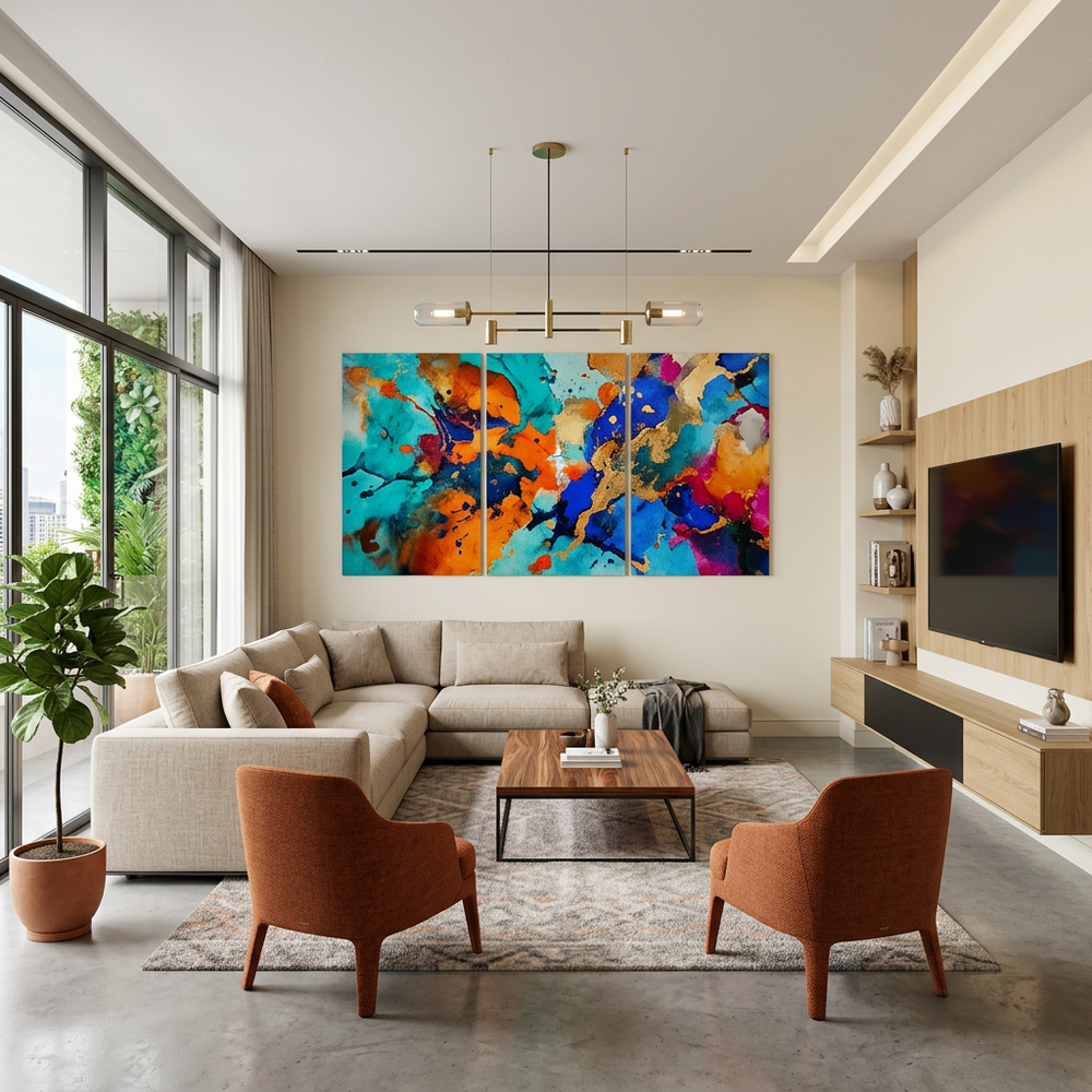 Modern Living Room with Vibrant Wall Art