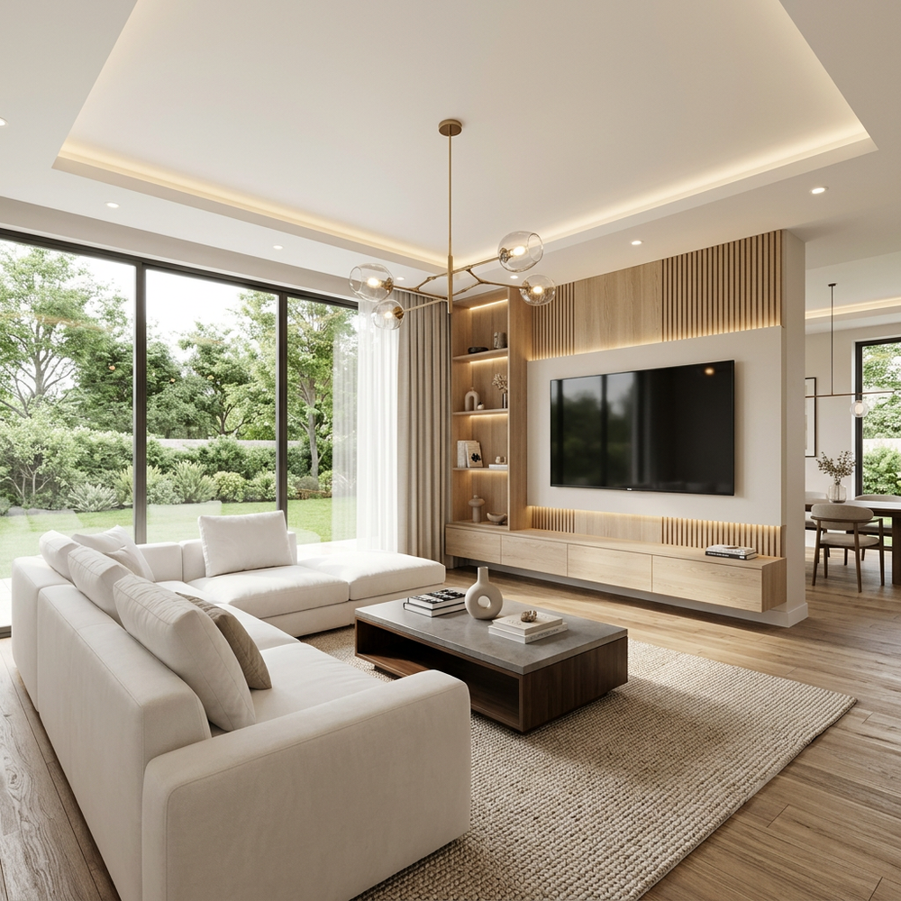 Modern Living Room with White Sectional Sofa