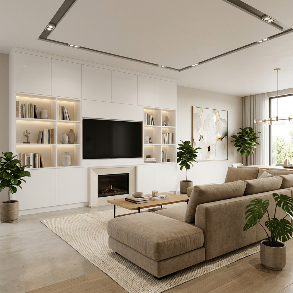 Modern Living Room with White Storage Unit