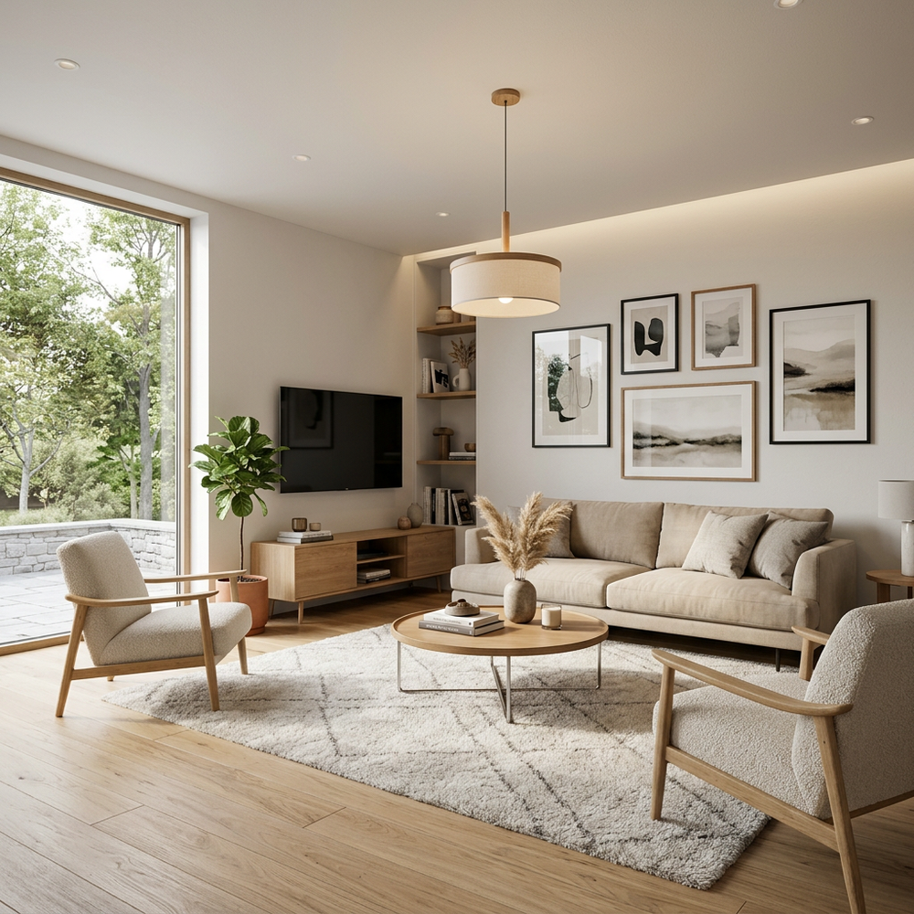 Scandinavian Living Room with Wall Art