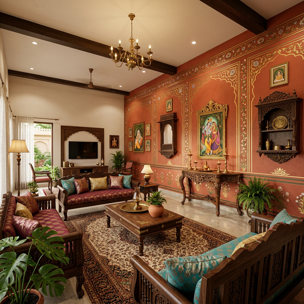 Traditional Indian Living Room with Accent Wall