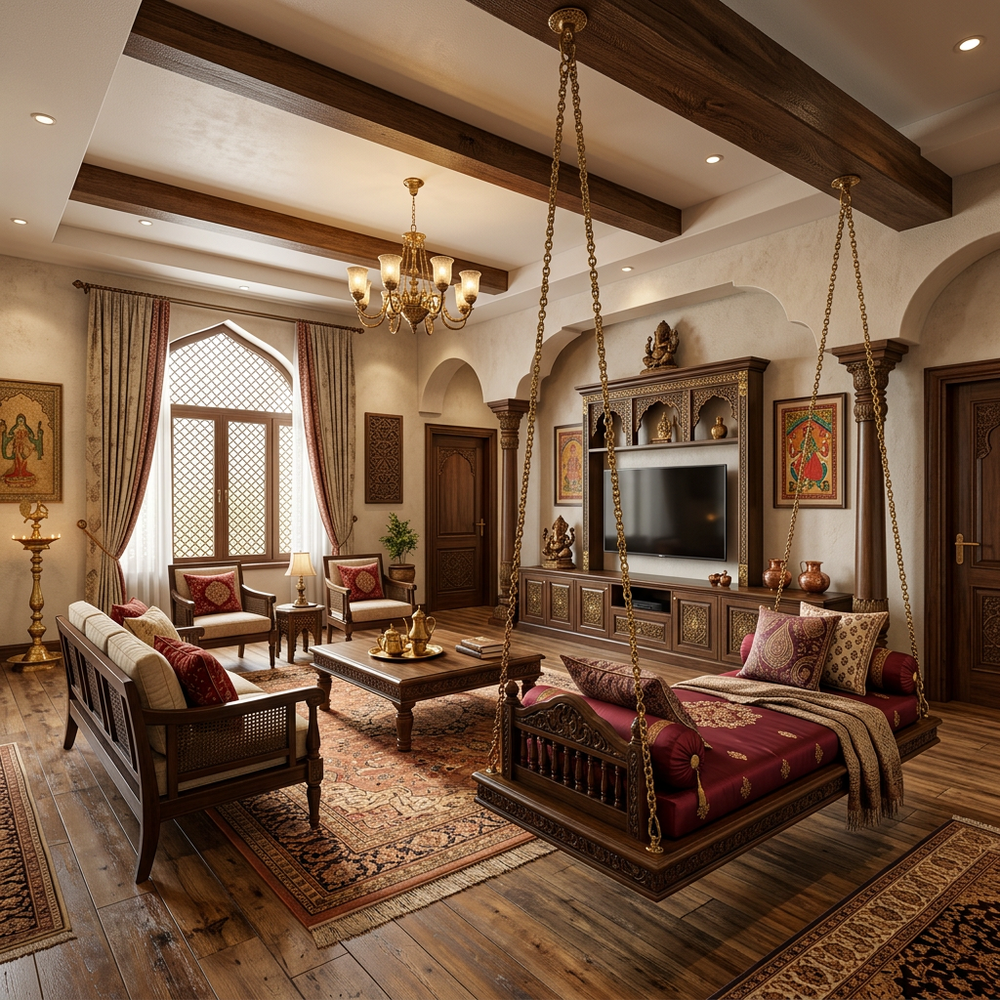 Traditional Indian Living Room with Wooden Swing