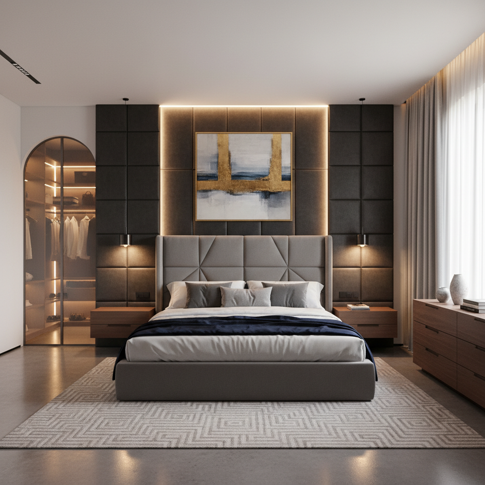 Contemporary Upholstered King Size Master Bedroom