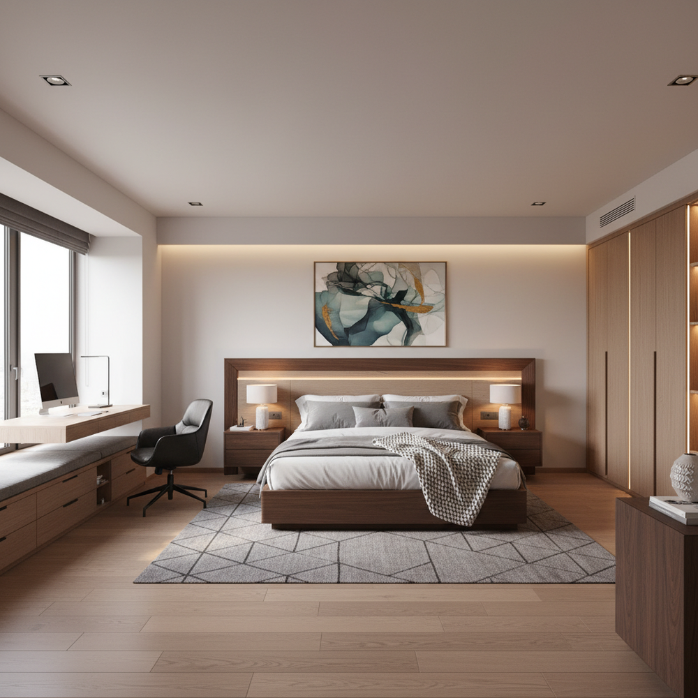 Contemporary Wooden King Size Master Bedroom