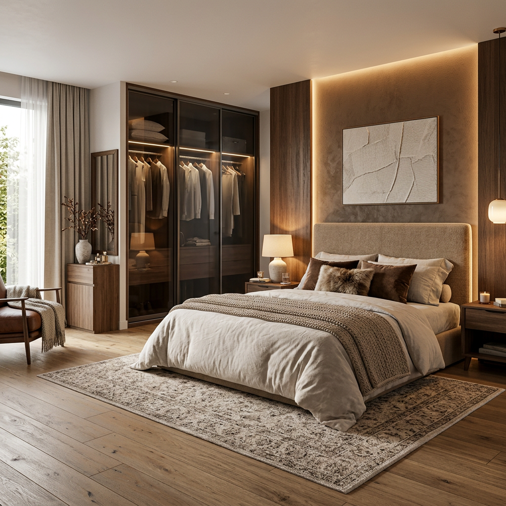Cozy King Size Master Bedroom with Sliding Wardrobe