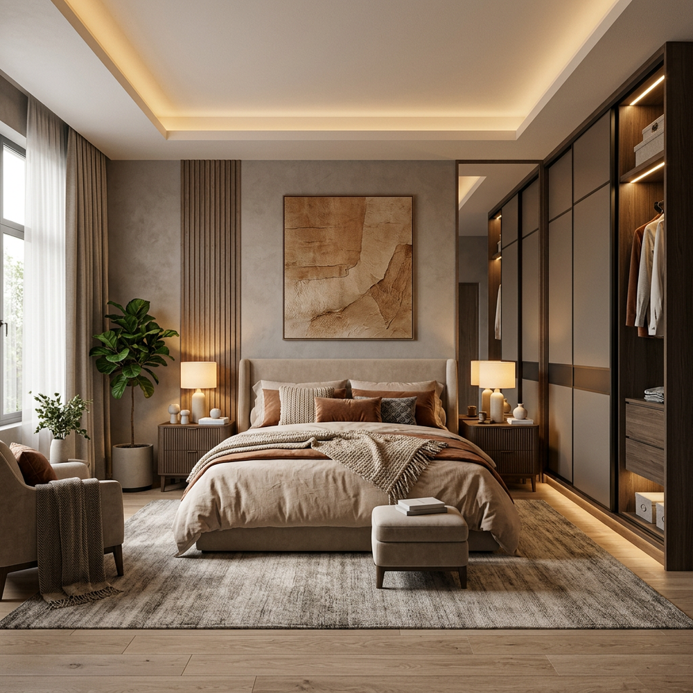 Cozy King Size Master Bedroom with Sliding Wardrobe