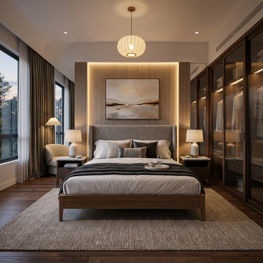 Cozy King Size Master Bedroom with Sliding Wardrobe
