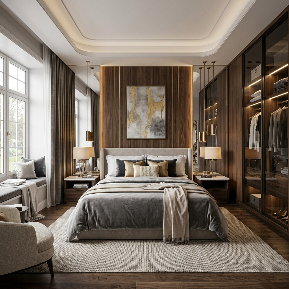 Luxury King Size Master Bedroom with Fluted Accent Wall