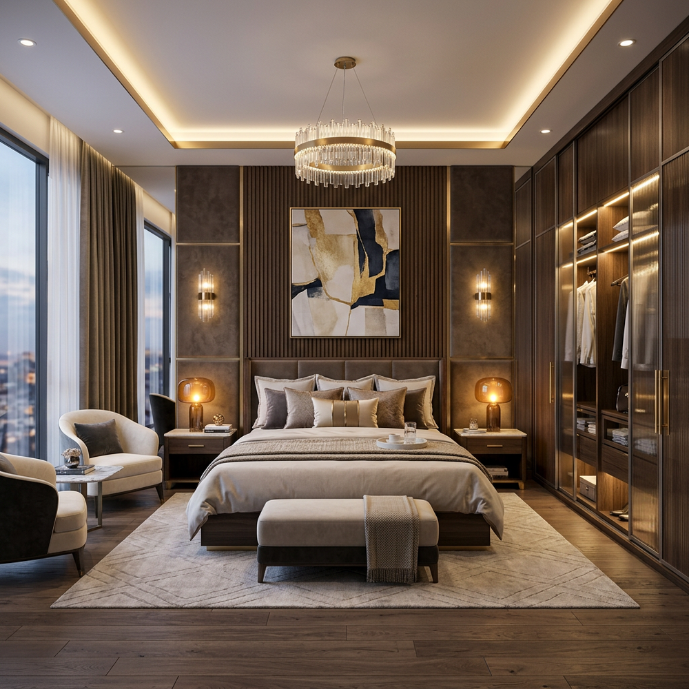 Luxury King Size Master Bedroom with Sliding Wardrobe