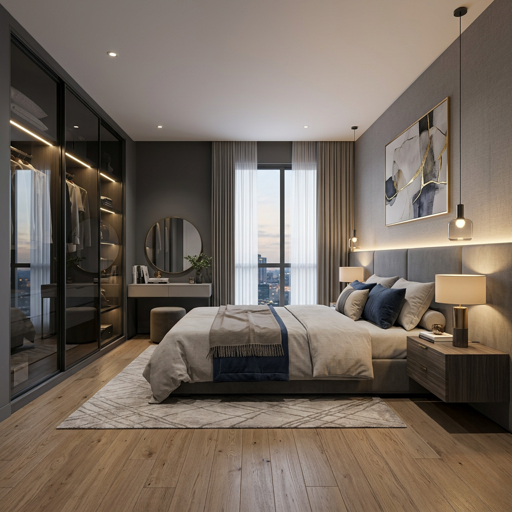 Luxury King Size Master Bedroom With Tufted Panel Wall
