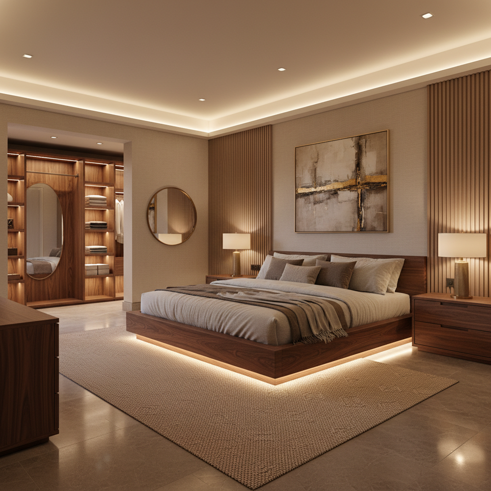 Modern Master Bedroom Design With Low Platform Bed