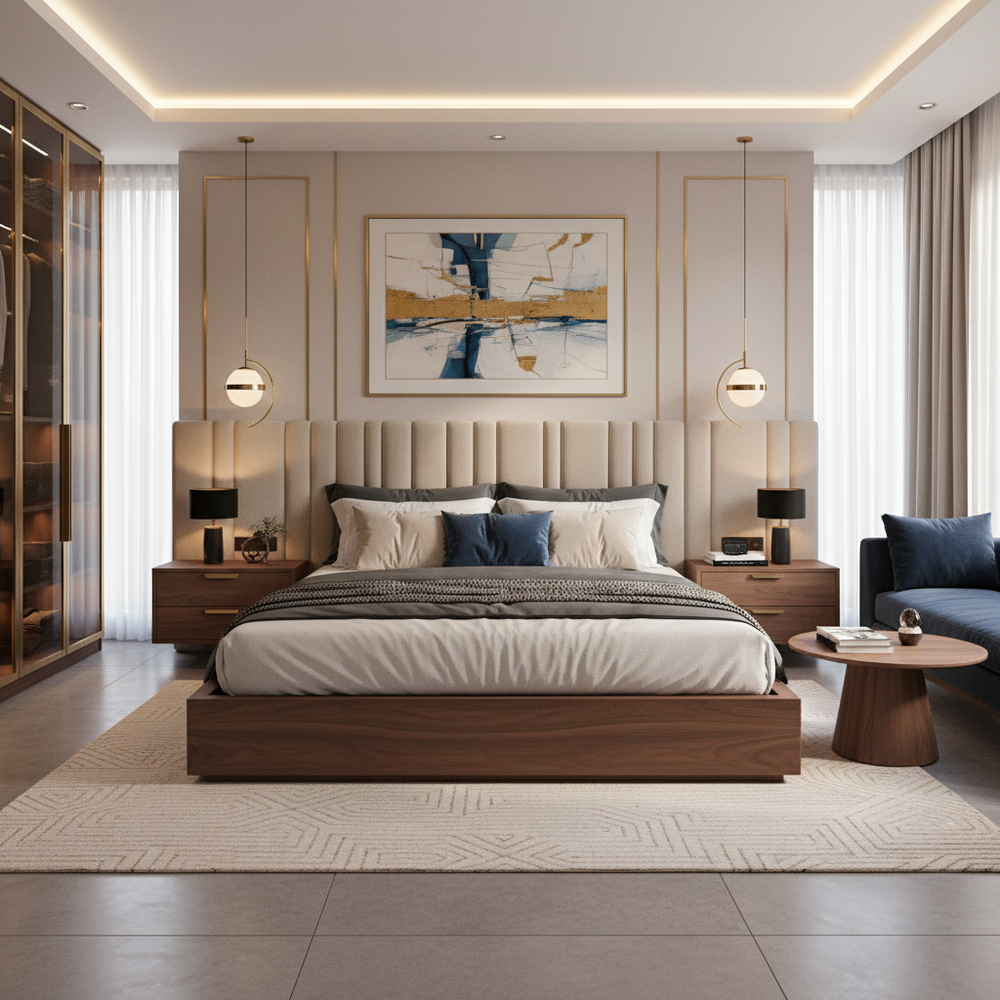 Modern Master Bedroom Design With Pendant Lights