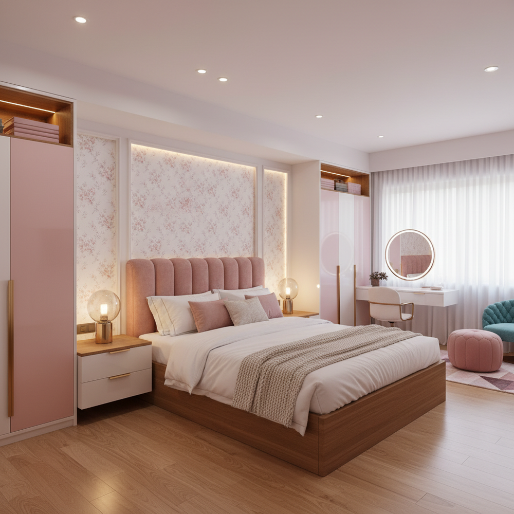 Modern Master Bedroom Design With Pink Interiors