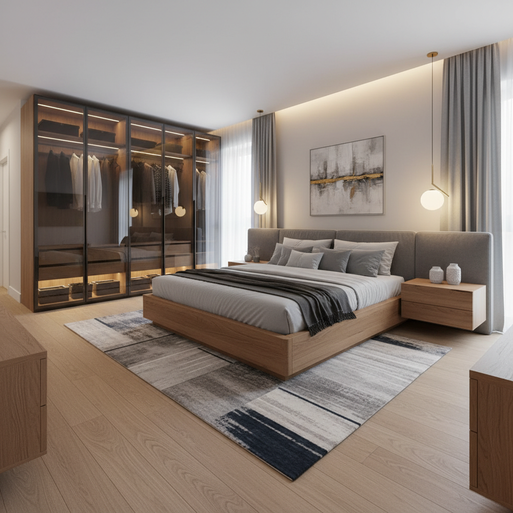 Modern Master Bedroom Design With Sliding Wardrobe