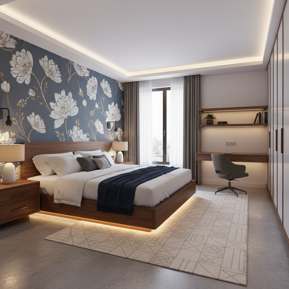 Modern Master Bedroom Design With Study Unit