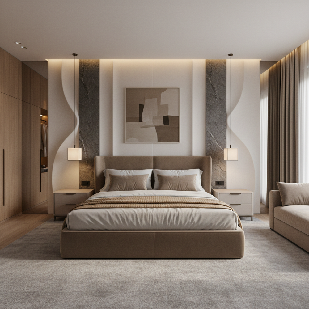 Modern Master Bedroom Design with Textured Accent Wall