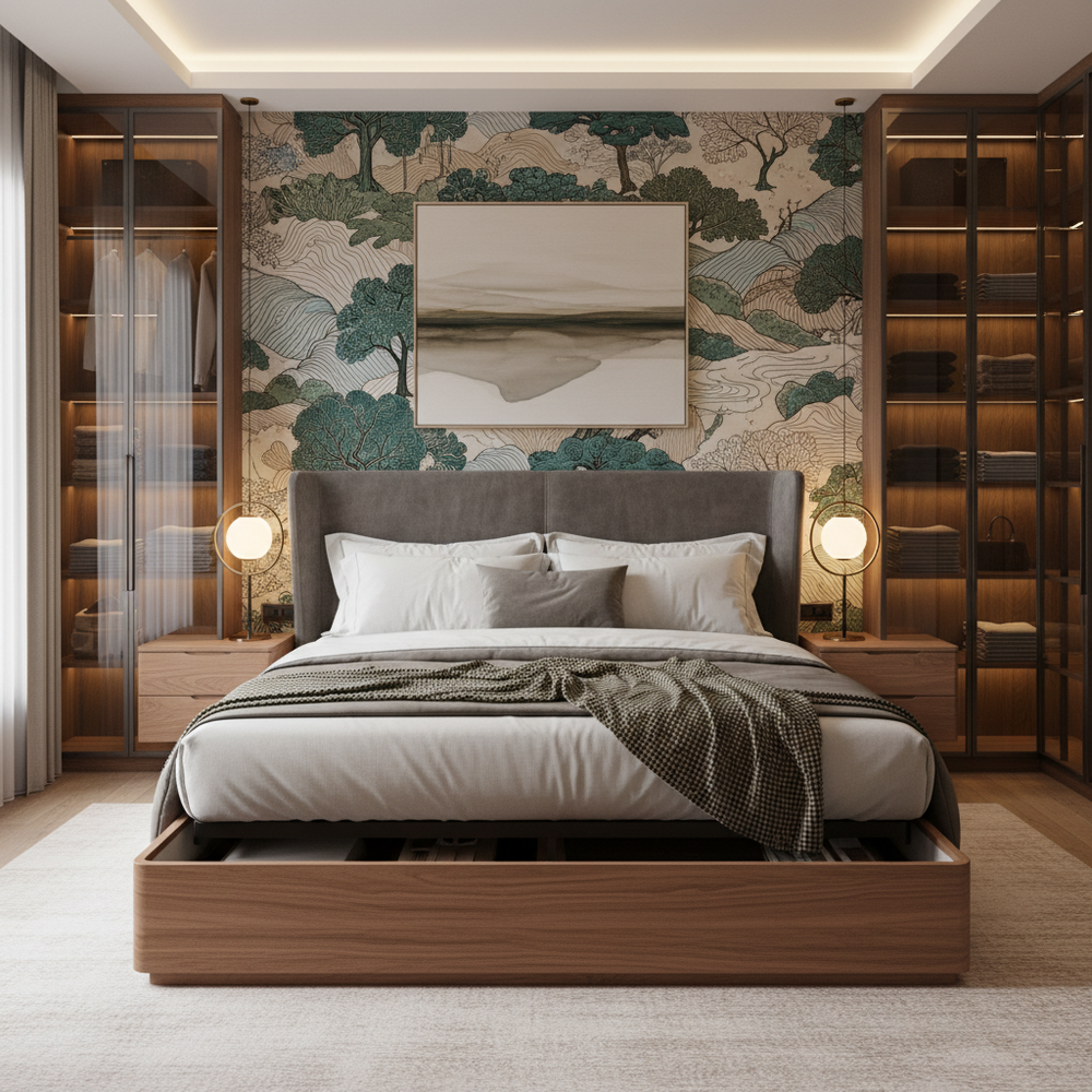 Modern Master Bedroom Design With Wallpaper