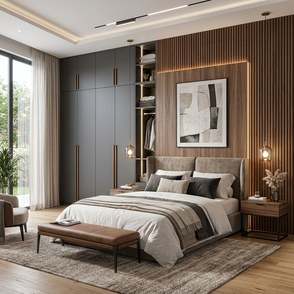 Modern Queen Size Master Bedroom with Hinged Wardrobe