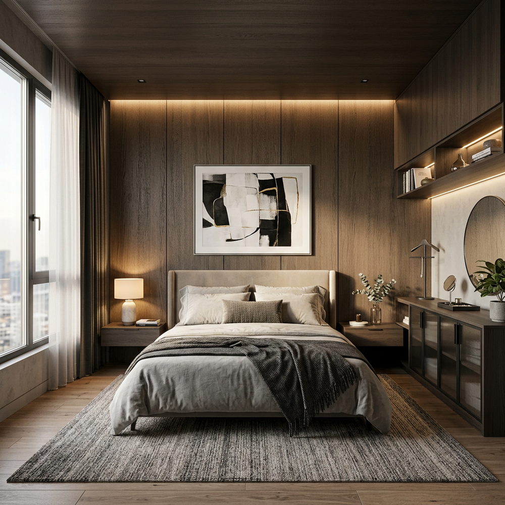 Modern Queen Size Master Bedroom with Loft Storage