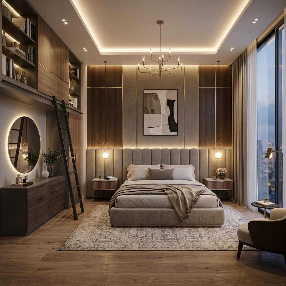 Modern Upholstered Bed Master Bedroom with Loft Storage
