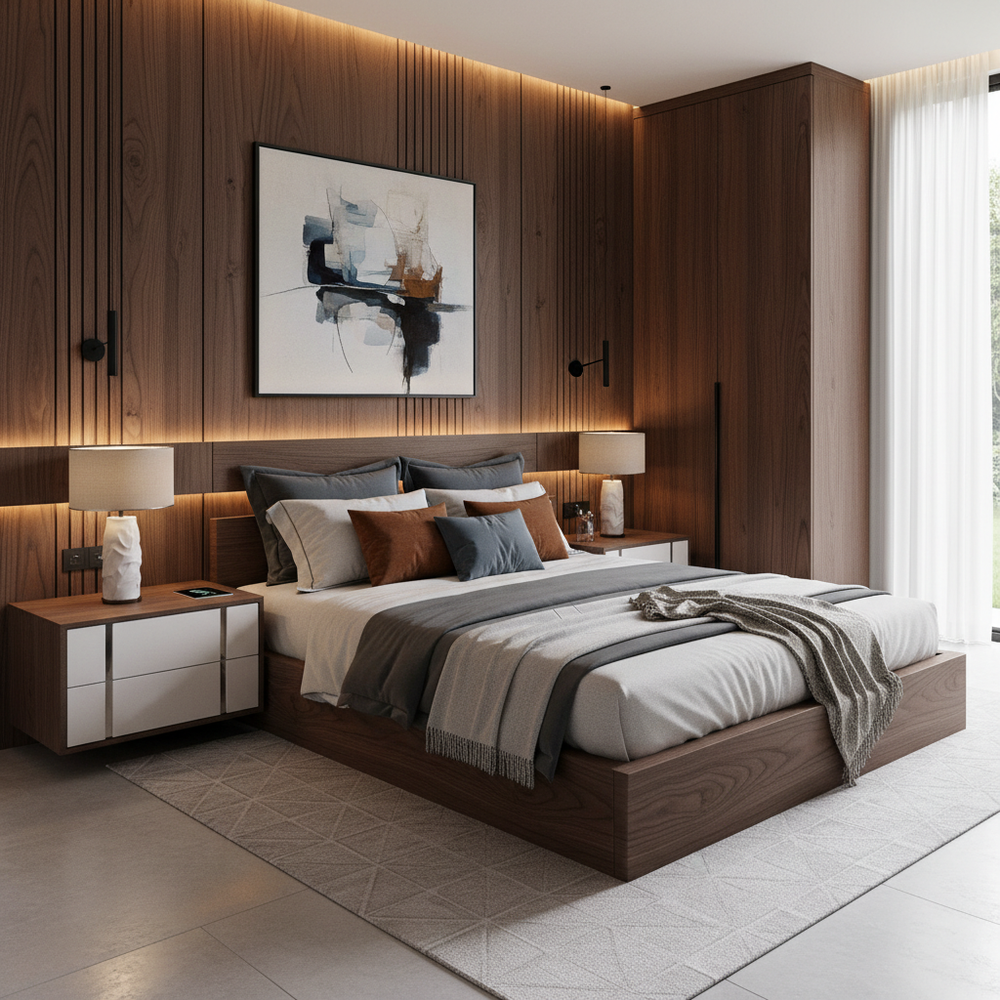 Modern Wooden Queen Size Master Bedroom