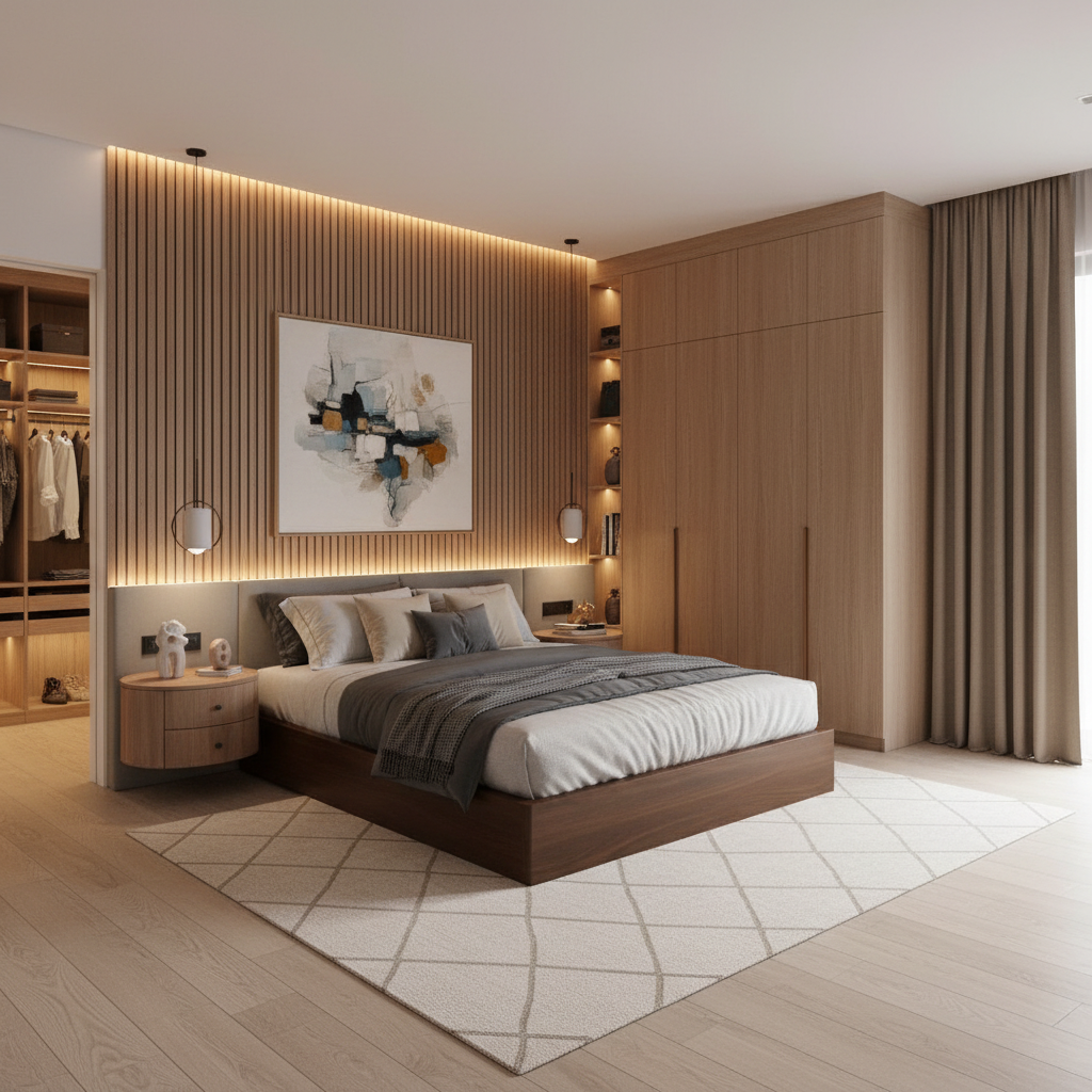 Modern Wooden Queen Size Master Bedroom