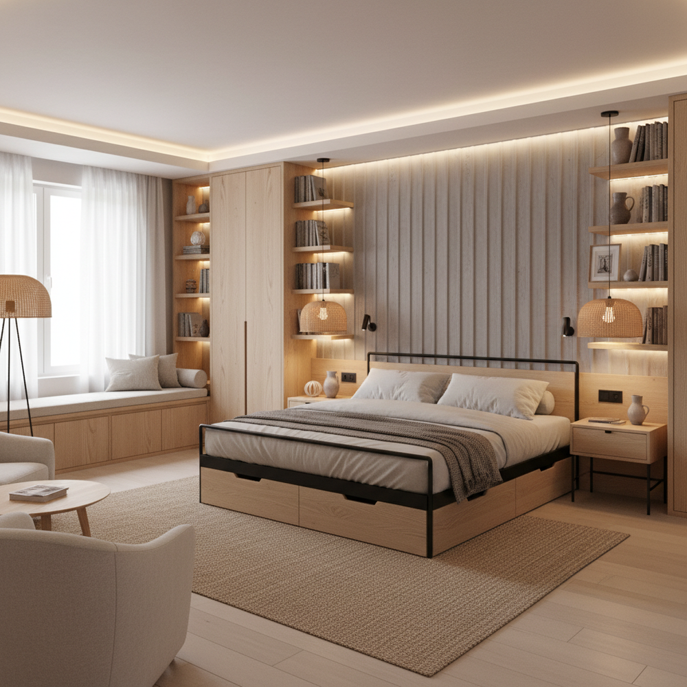 Scandinavian Metal King Size Master Bedroom