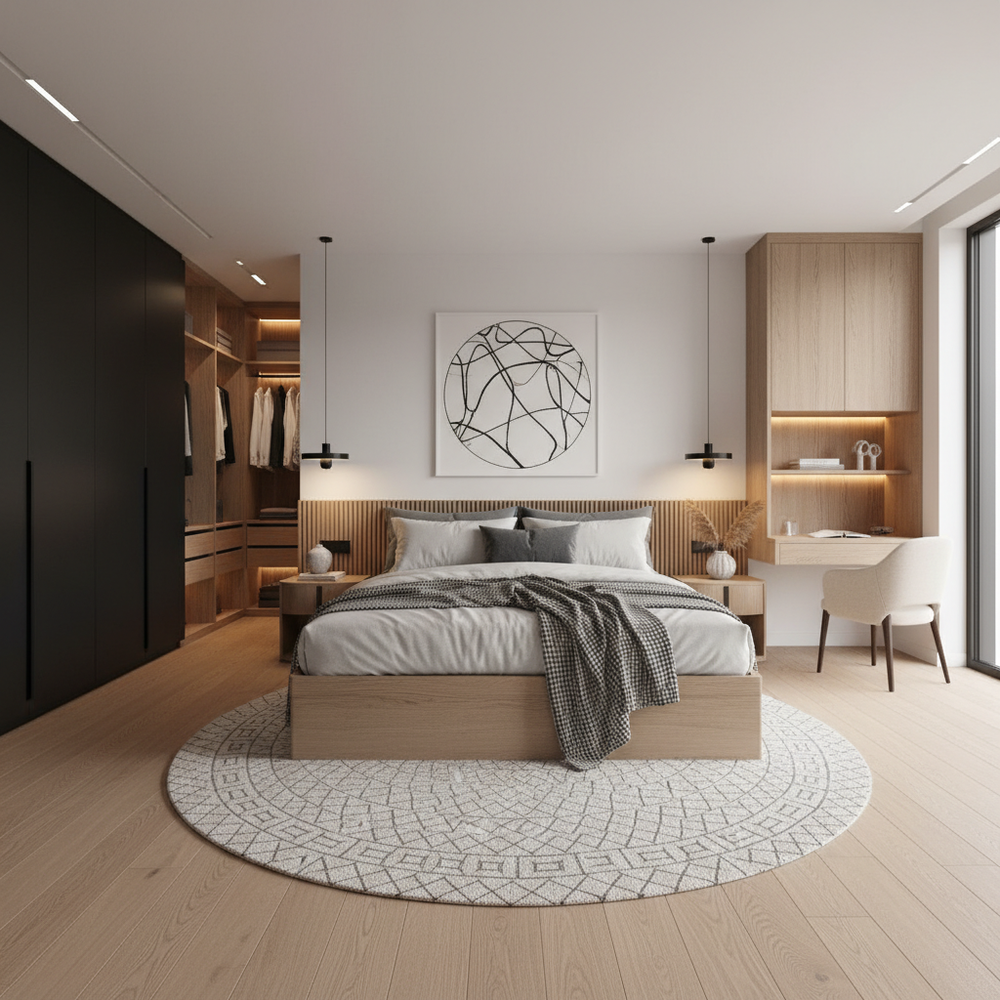 Scandinavian Wooden King Size Master Bedroom